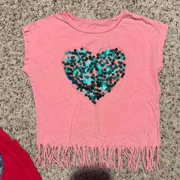 Girls size 7/8 bundle of 3 tops with hearts cherries and flags - Picture 5 of 5